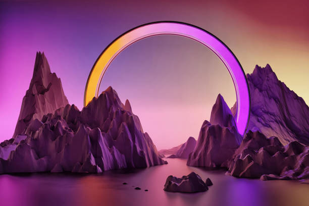 istock Abstract 3D landscape with sea and mountains 1639640662