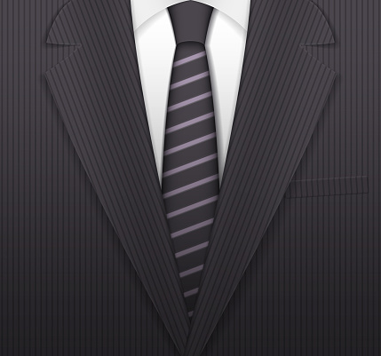 Vector background black jacket with striped tie. Vector.