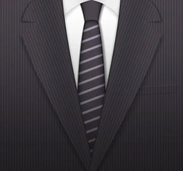 Vector illustration of Vector background black jacket with striped tie.