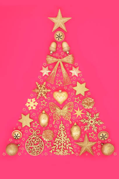 istock Christmas Tree Abstract Gold Bauble Decorations and Stars 1639652681