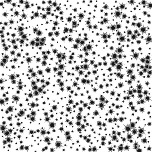 Vector illustration of Background from bullet holes isolated on white background. Vector.