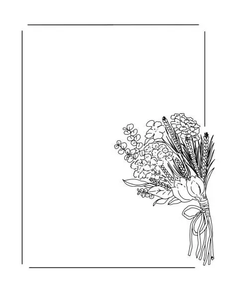 Vector illustration of Frame with hand drawn line drawing bouquet