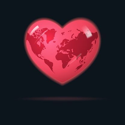 Earth in the shape of a red heart. The concept of environmental conservation. Vector.