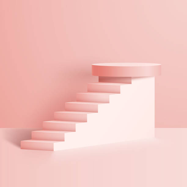 istock Abstract 3D scene with stairs and geometric podium. Stand for product advertising. 1639692675