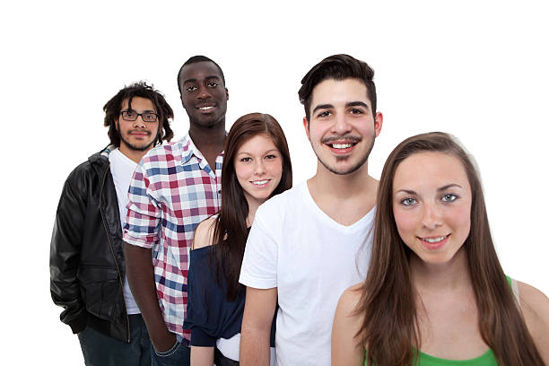 Happy Friends Standing In Row stock photo