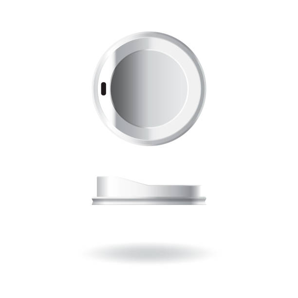 White plastic coffee-tea cup cover, cap, lid mockup template. White plastic coffee-tea cup cover, cap, lid mockup template. Isolated on white background with shadow. Ready to use for brand design. Vector illustration. corporate identity packages stock illustrations