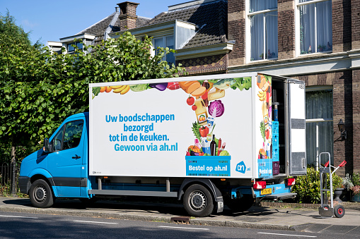 Leiden, Netherlands - July 1, 2019: Albert Heijn delivery van