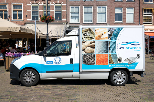 Delft, Netherlands - June 29, 2019: ATL Seafood delivery van