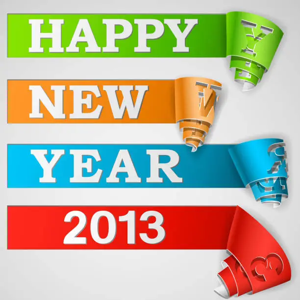 Vector illustration of Happy New Year curled strips