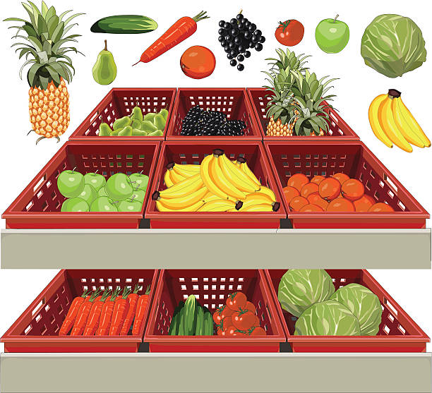 fruit basket vector art illustration