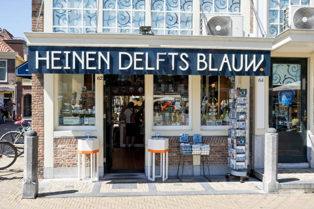 Delft, Netherlands - June 29, 2019: Heinen Delfts Blauw store