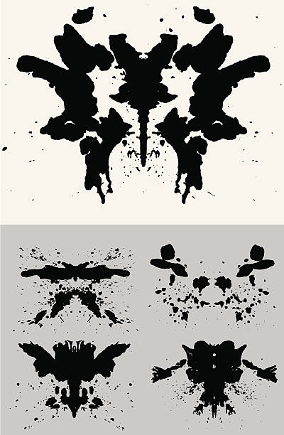 Black Rorschach Set on a white and grey background Collection of Inkblots inspired by the famous Rorschach Test pareidolia stock illustrations