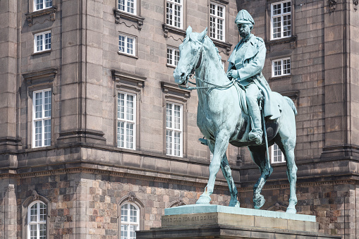 Equestrian statue of Christian IX near Christiansborg Palace Christiansborg Slot), Copenhagen, Denmark