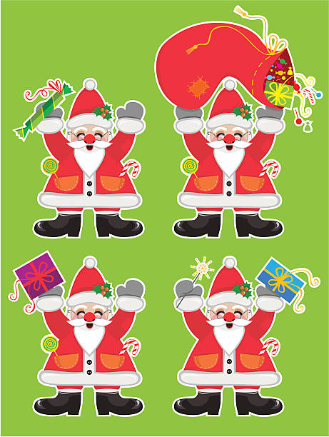 Cheerful Santa Clauses vector art illustration