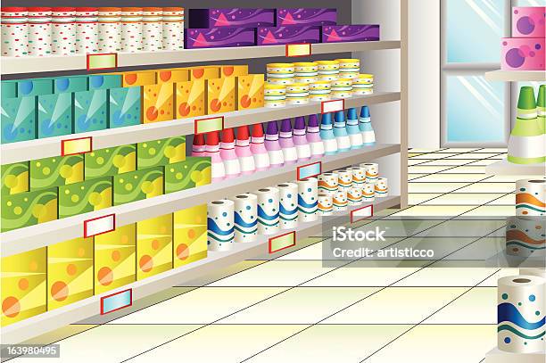 Grocery Store Проход Между Рядами — стоковая векторная графика и другие изображения на тему Супермаркет - Супермаркет, В помещении, Проход между рядами