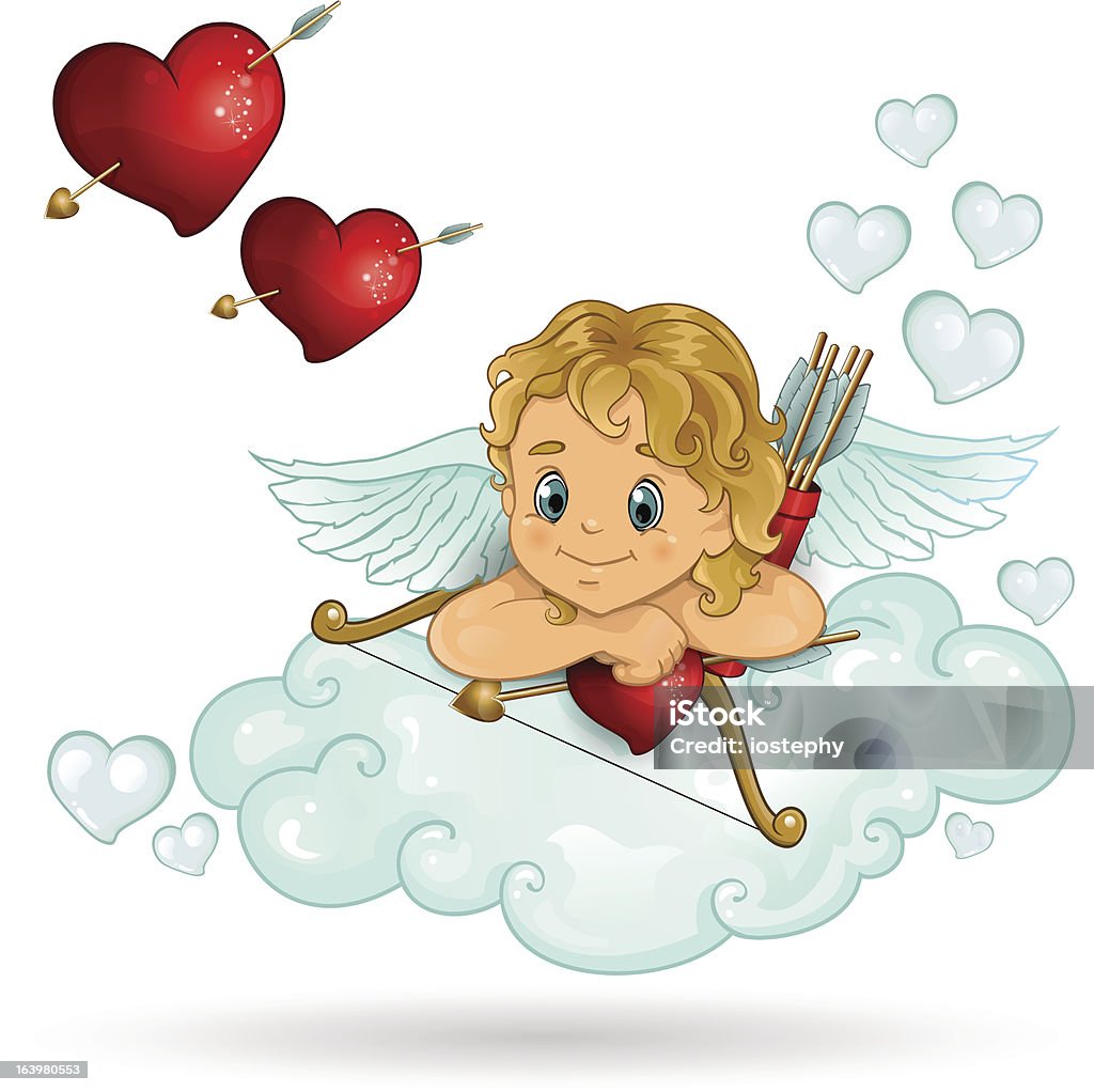Cupido e coração nuvens - Royalty-free Amor arte vetorial