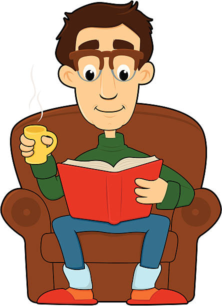 Man on the sofa reading vector art illustration