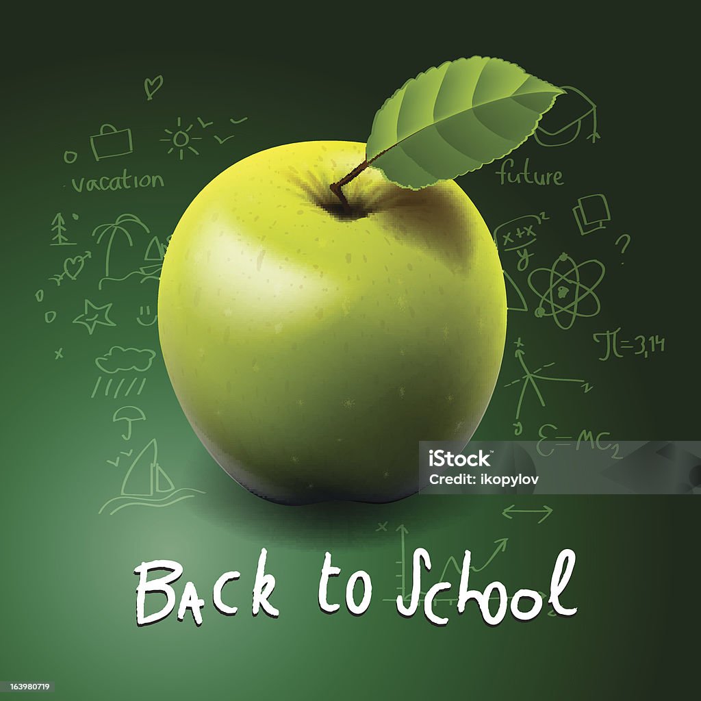 Zurück zur Schule mit grünen Apfel am Schreibtisch - Lizenzfrei 6-7 Jahre Vektorgrafik