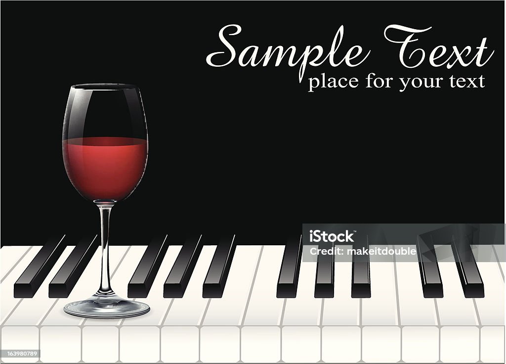 Copo de vinho e Tecla de piano em fundo preto - Royalty-free Piano arte vetorial