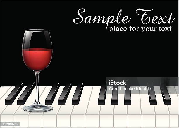 Copo De Vinho E Tecla De Piano Em Fundo Preto - Arte vetorial de stock e mais imagens de Piano - Piano, Vinho, Bebida