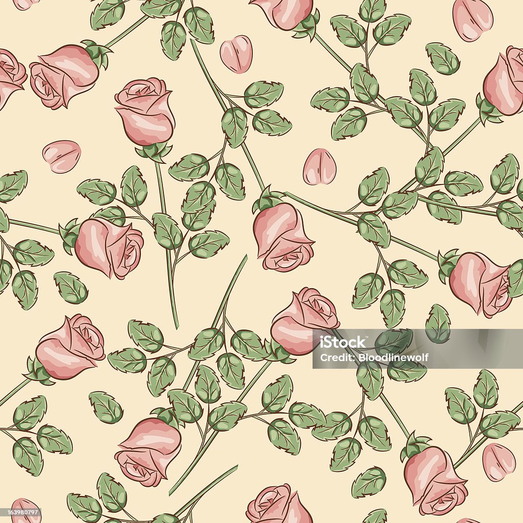 Longstem rosa patrón de repetición - arte vectorial de Diseño floral libre de derechos