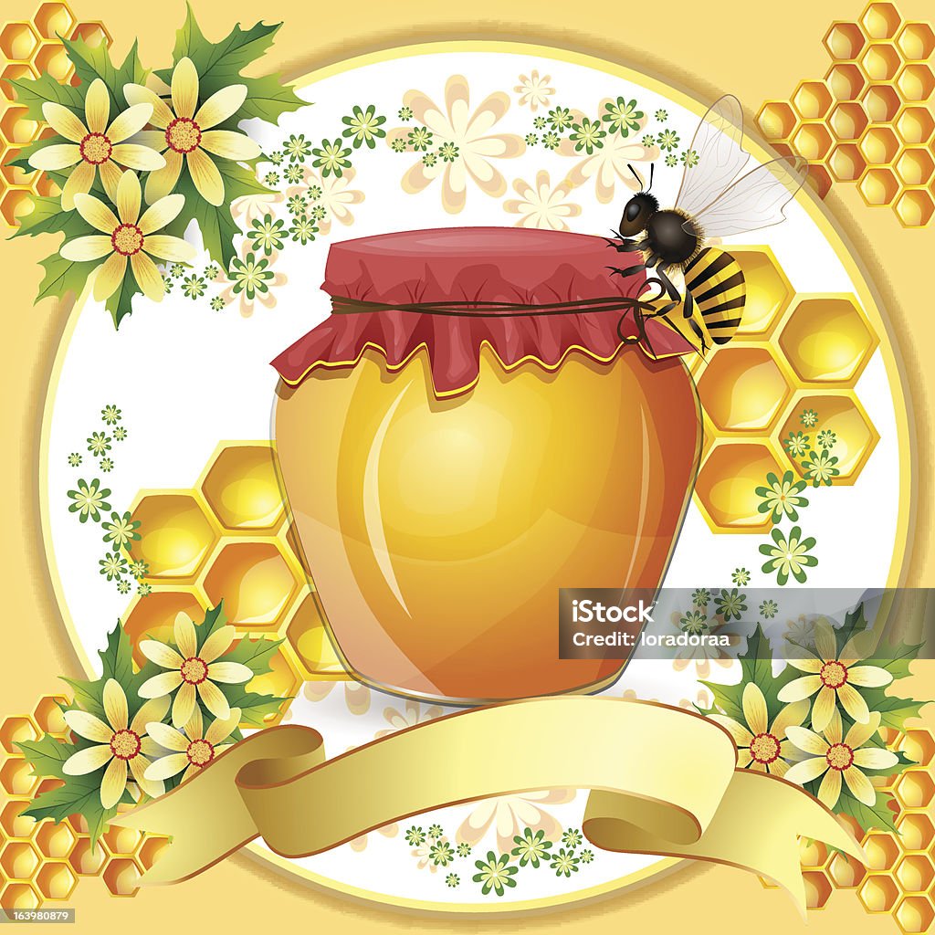 Honey jar Honey jar illustrFile saved in EPS 10 format and contains transparency effect.ation with bees and honeycomb. Activity stock vector