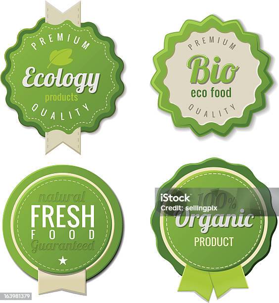 Ecology Bio Labels Collection High Detail Stock Illustration - Download Image Now - Abstract, Badge, Design Element