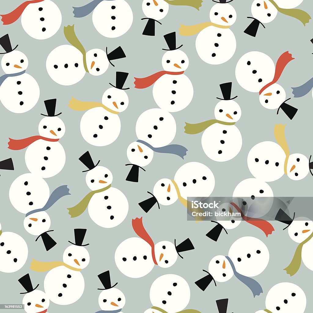 Snowmen with Rainbow Scarves Seamless Pattern Wintry snowmen with black top hats and a colorful array of scarves in a seamless vector pattern. Hats and scarves are grouped separately for easy removal. Backgrounds stock vector