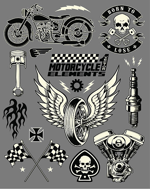 Motorcycle Vector Elements Set Motorcycle Vector Elements Set motorcycle drawings stock illustrations