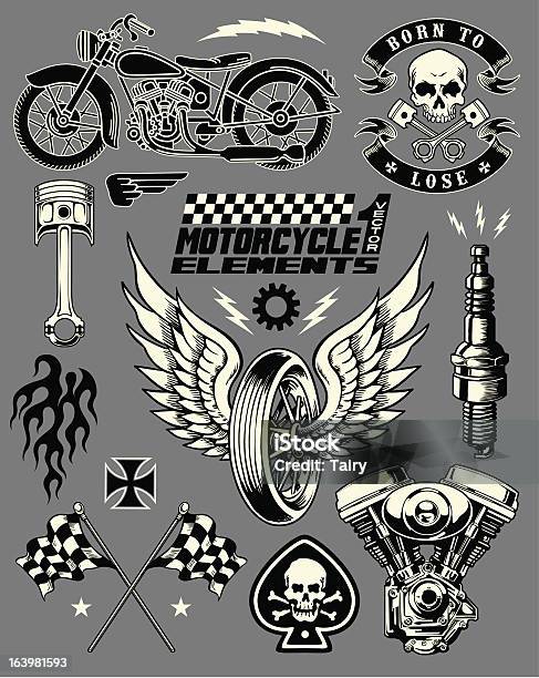 Motorcycle Vector Elements Set Stock Illustration - Download Image Now - Motorcycle, Old-fashioned, Vector