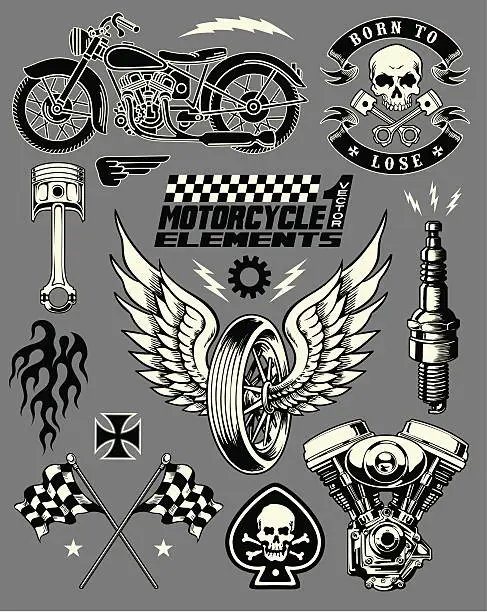Vector illustration of Motorcycle Vector Elements Set