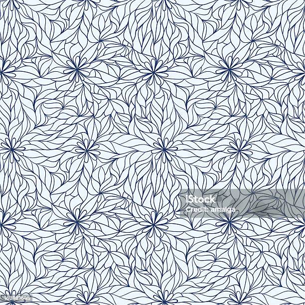 Blue Line Blumenmuster Stock Vektor Art und mehr Bilder von Abstrakt - Abstrakt, Biegung, Bildhintergrund