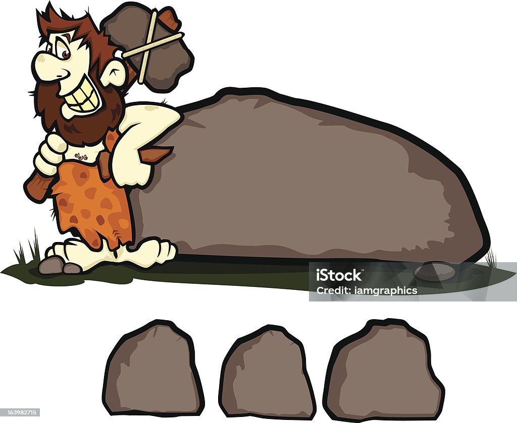 Caveman con Rock - arte vectorial de Adulto libre de derechos