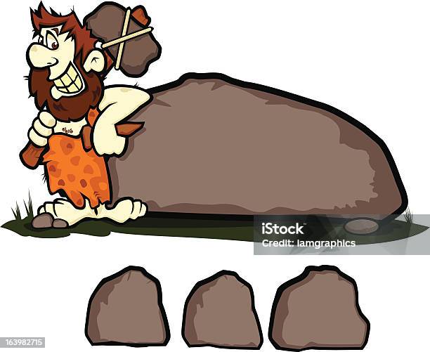 Ilustración de Caveman Con Rock y más Vectores Libres de Derechos de Adulto - Adulto, Alegre, Felicidad