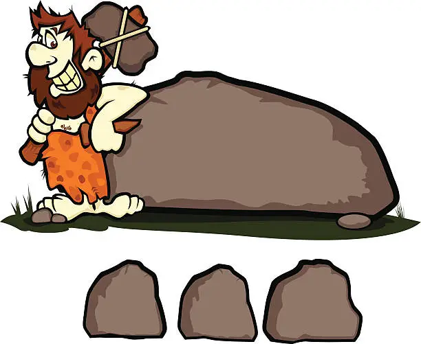 Vector illustration of Caveman with Rock