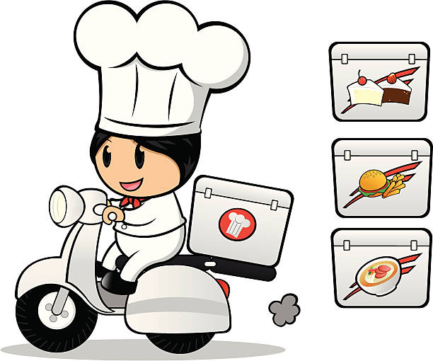 Chef Delivery On Scooter Stock Illustration - Download Image Now - Cake,  Delivering, Business - iStock