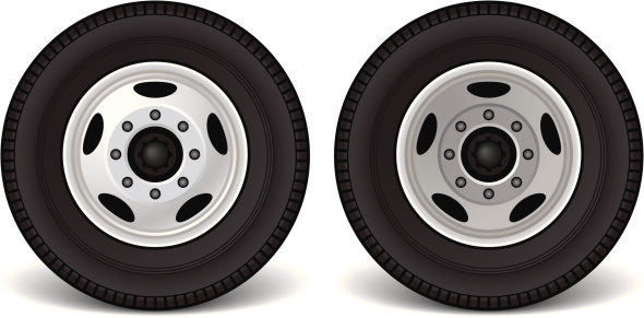 Vector drawing of front and rear heavy duty truck wheels.