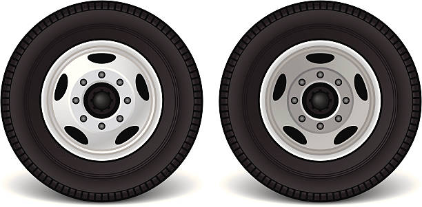 Transport Truck Wheels Vector drawing of front and rear heavy duty truck wheels. wheel stock illustrations