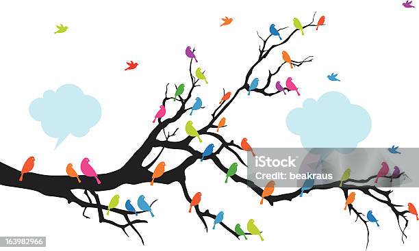 Color Birds On Tree Vector Stock Illustration - Download Image Now - Animal, Bird, Birdsong