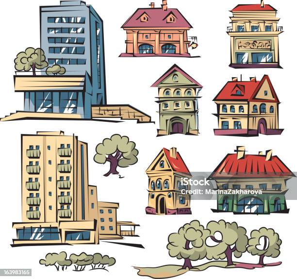Ilustración de Casas Del Apartamento y más Vectores Libres de Derechos de Croquis - Croquis, Localidad pequeña, Arquitectura