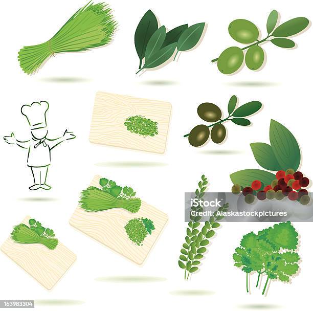 Ilustración de Cocinar Con Ingredientes y más Vectores Libres de Derechos de Aceituna - Aceituna, Bandeja para tartas, Cebolleta