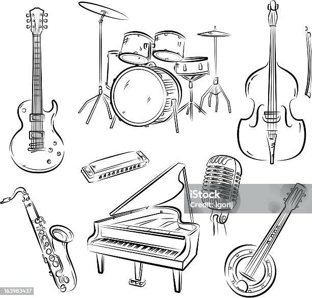 Jazz Band Zestaw - Stockowe grafiki wektorowe i więcej obrazów Blues - Blues, Grupa wykonawców, Instrument muzyczny