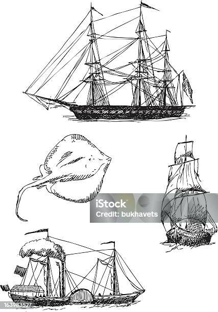 Ilustración de Big Vector Set Barcos y más Vectores Libres de Derechos de Croquis - Croquis, Buque, Colección