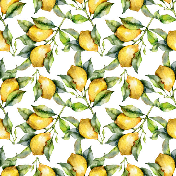 istock Elegant floral Seamless pattern with watercolor lemons. Seamless lemons background. Citrus Pattern 1639835922