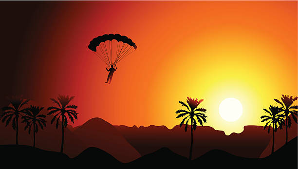 베이스점핑 - parachute parachuting skydiving silhouette stock illustrations