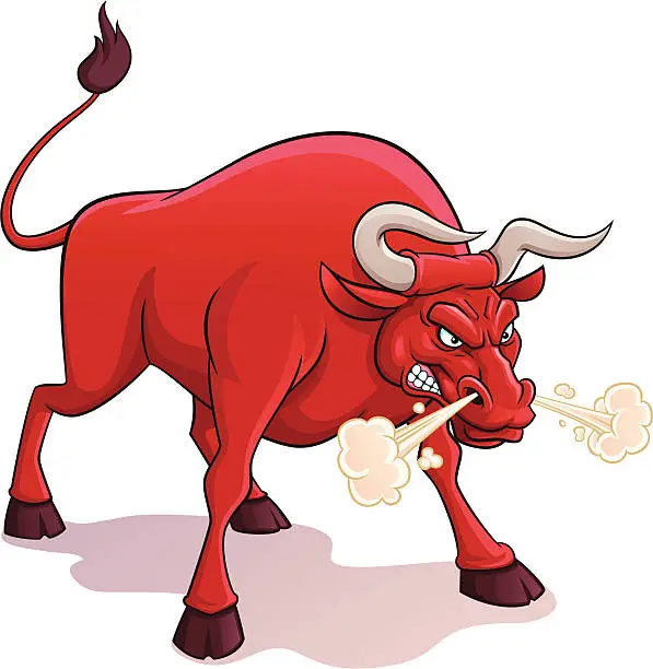 Vector illustration of An angry bull in a cartoon depiction