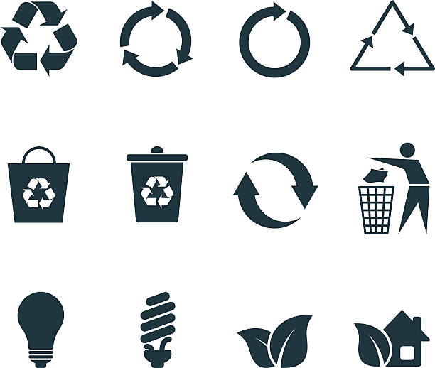 recykling ikony - symbol recyklingu stock illustrations