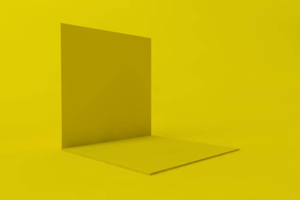istock Cube box or corner room interior cross section. yellow empty geometric square 3D blank box template 1639846938