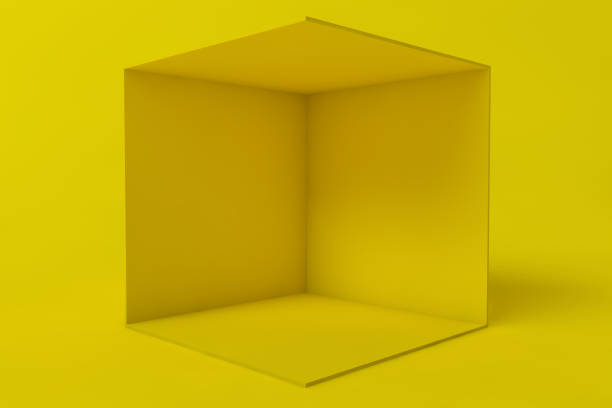 istock Cube box or corner room interior cross section. yellow empty geometric square 3D blank box template 1639846983