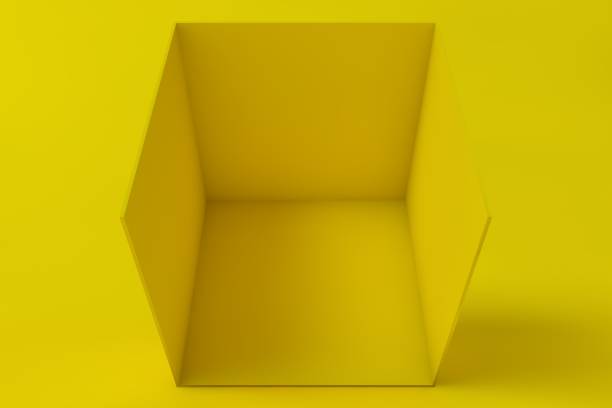 istock Cube box or corner room interior cross section. yellow empty geometric square 3D blank box template 1639847334